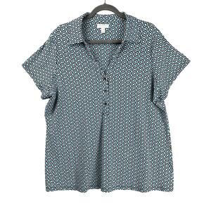 Charter Club Woman Short Sleeve Polo Size 2X Geometric Knit Golf Tenniscore